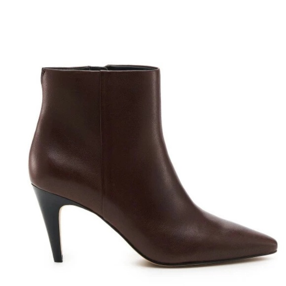 Botkier Teagan Chocolate Brown Pointy Toe Heeled Leather Booties - Size 9 - Picture 1 of 13